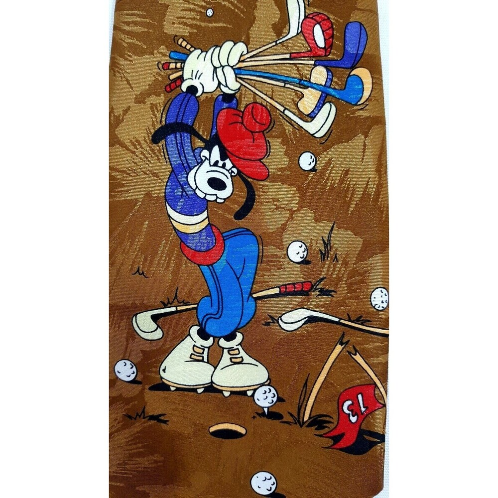 Mens Designer Necktie Goofy Golfing Disney Mickey Unlimited Work Office Party